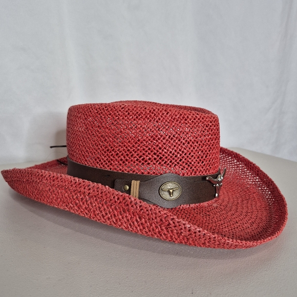 Scala Red Western Straw Hat Country Western Coastal Cowgirl - OSFA - Picture 3 of 10